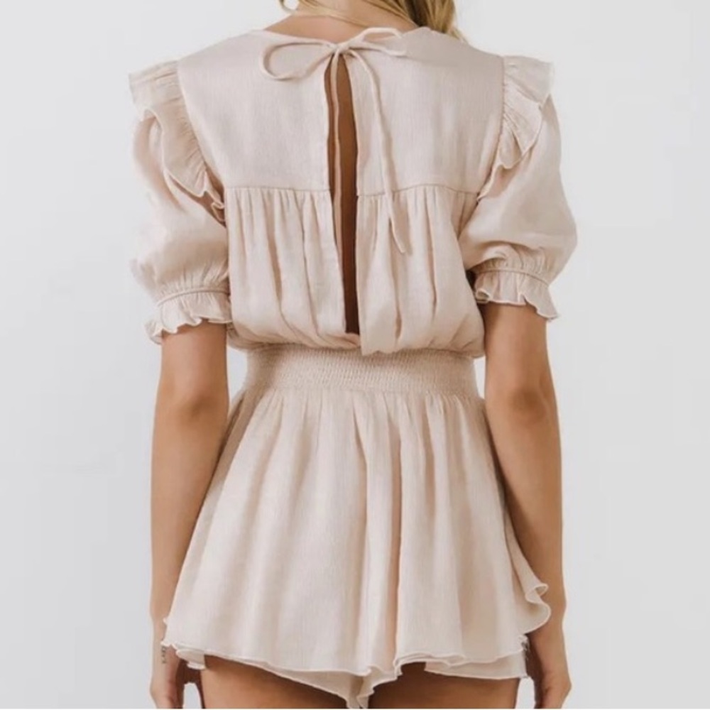 English Factory pink Textured romper puff sleeves M (mix 49) - Picture 2 of 10